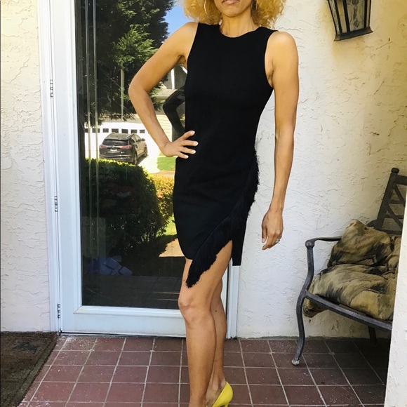 A.L.C. Dresses & Skirts - ALC fringe shift dress LBD slit stretch back 0 XS
